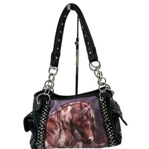 Montana West Concealed Carry Studded Rhinestone Horse Art Western Purse Bag